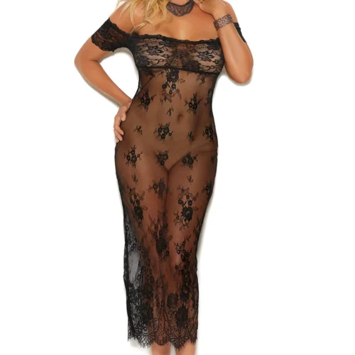 Elegant Moments Plus Size Off The Shoulder Lace Gown