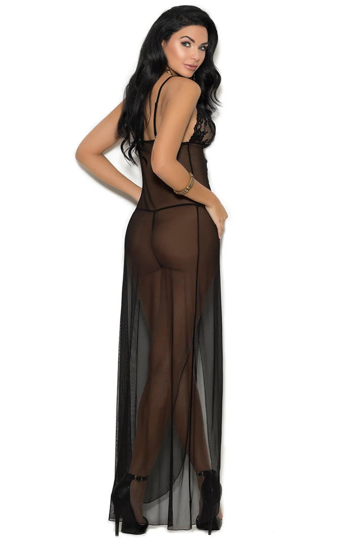 Elegant Moments Long Mesh And Lace Lingerie Gown 2 Elegant Moments Long Mesh And Lace Lingerie Gown