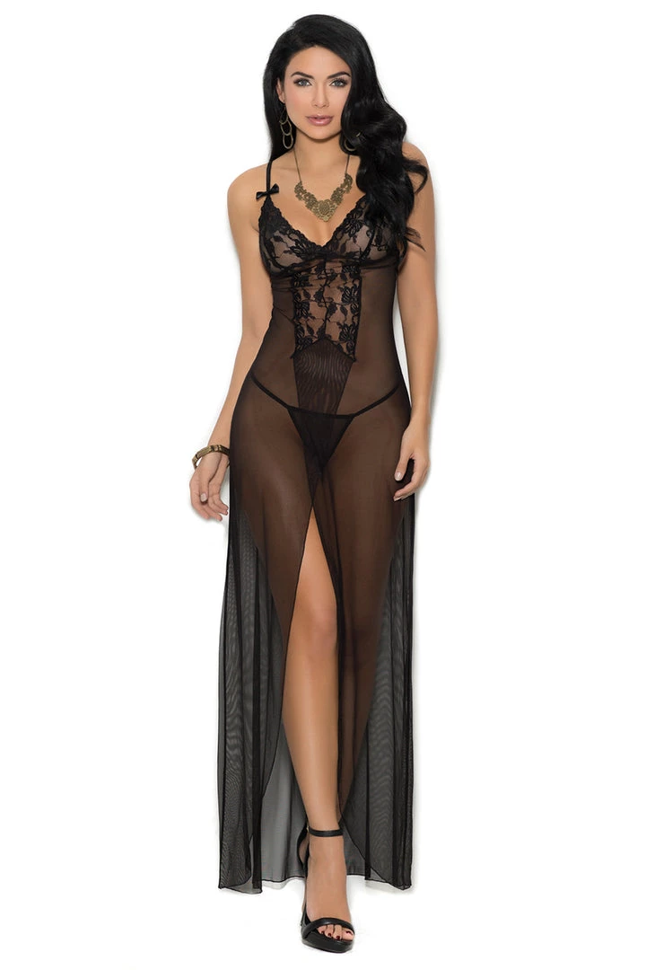Elegant Moments Long Mesh And Lace Lingerie Gown 1 Elegant Moments Long Mesh And Lace Lingerie Gown
