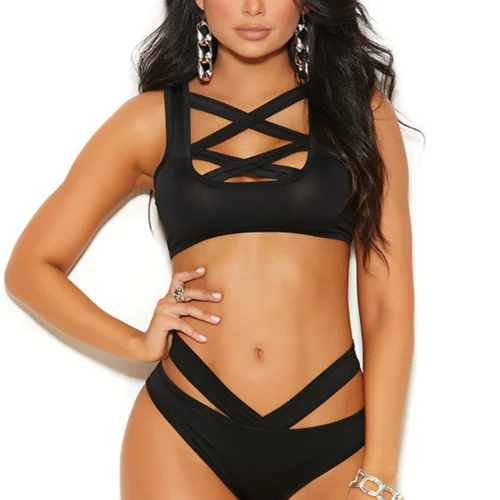 Elegant Moments Lingerie Strappy Lycra Top And Panty