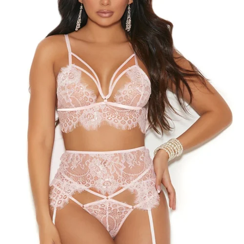 Elegant Moments Blush Pink Eyelash Lace Bralette Set Lingerie