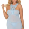 Elegant Moments Plus Size Baby Blue Crochet Neck Chemise