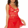 Elegant Moments Romantic Red Lace And Mesh Babydoll