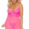 Elegant Moments Plus Size Neon Pink Mesh Chemise Set