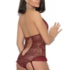 Elegant Moments Wine Lace Garter Teddy Lingerie