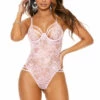 Elegant Moments Lingerie Baby Pink Lace Strappy Teddy