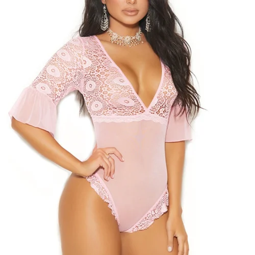 Elegant Moments Pale Pink Lace Bust Teddy Lingerie