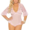 Elegant Moments Plus Size Pale Pink Lace Bust Teddy