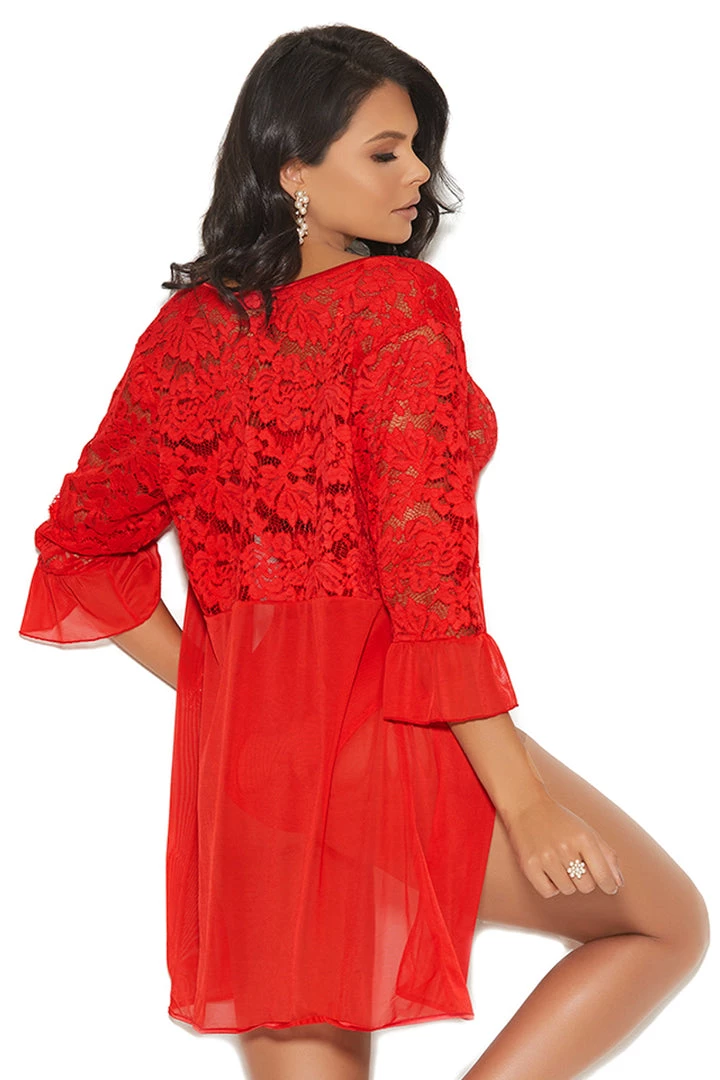 Elegant Moments Red Mesh Teddy And Bedroom Jacket Lingerie 1 Elegant Moments Red Mesh Teddy And Bedroom Jacket Lingerie