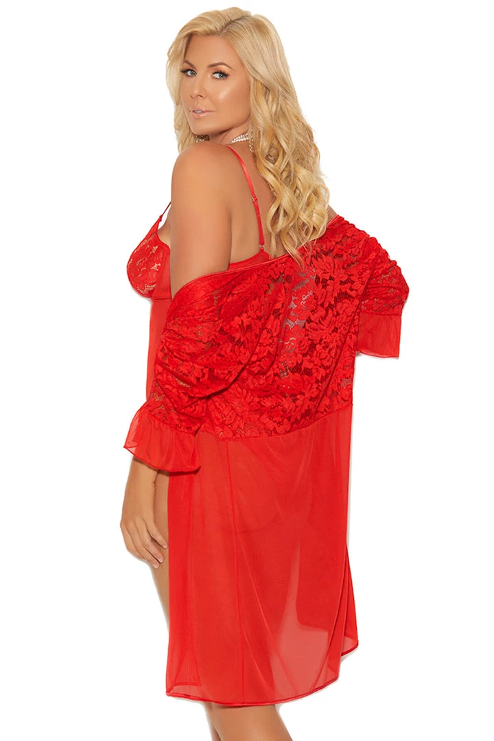 Elegant Moments Plus Size Red Mesh Teddy And Bedroom Jacket 3 Elegant Moments Plus Size Red Mesh Teddy And Bedroom Jacket