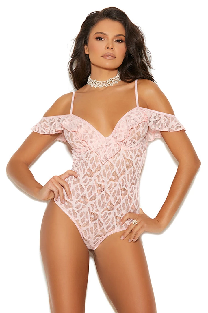 Elegant Moments Lingerie Baby Pink Off The Shoulder Teddy 2 Elegant Moments Lingerie Baby Pink Off The Shoulder Teddy