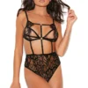 Elegant Moments Teddy Lingerie Black Eyelash Lace Strappy Teddy