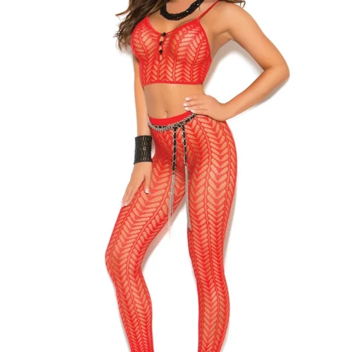 Elegant Moments Lingerie Red Seamless Feather Cami Set