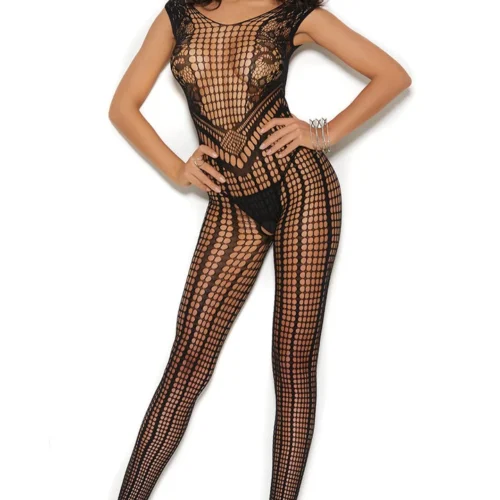 Elegant Moments Black Crochet Bodystocking Lingerie
