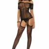 Elegant Moments Lingerie Off The Shoulder Suspender Bodystocking