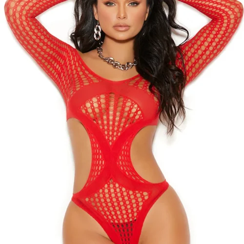 Elegant Moments Lingerie Red Long Sleeve Crochet Teddy 5 Elegant Moments Lingerie Red Long Sleeve Crochet Teddy