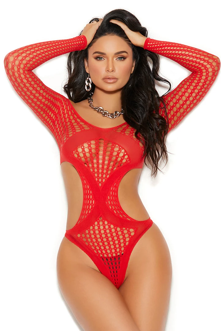 Elegant Moments Lingerie Red Long Sleeve Crochet Teddy 3 Elegant Moments Lingerie Red Long Sleeve Crochet Teddy