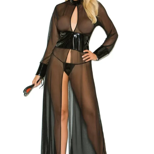 Elegant Moments Plus Size Mesh And Vinyl Gown