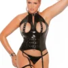Elegant Moments Plus Size Vinyl Cupless Buckle Bustier