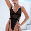 Mapalé Black Striped High Hip Teddy Teddy Lingerie