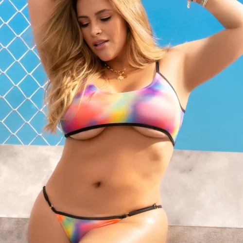Mapalé Plus Size Neon Watercolor Underboob Top And Bodysuit Set