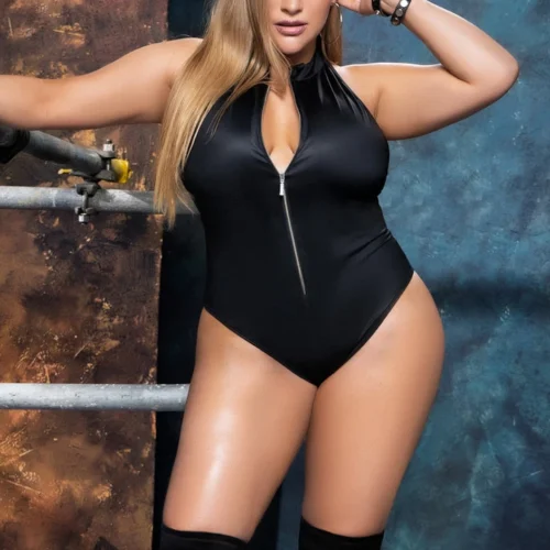 Mapalé Plus Size High Neck Zip Up Bodysuit