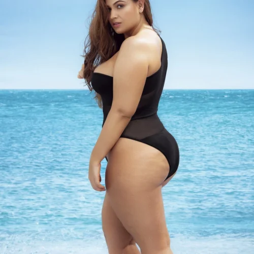 Mapalé Plus Size One Shoulder Mesh Stripe Monokini