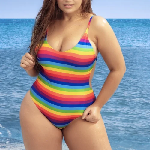 Mapalé Plus Size Rainbow Stripes One Piece