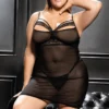 Mapalé Plus Size Black Mesh Slit Cup Chemise