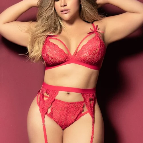 Mapalé Plus Size Lace Cage Bra And Garter Set
