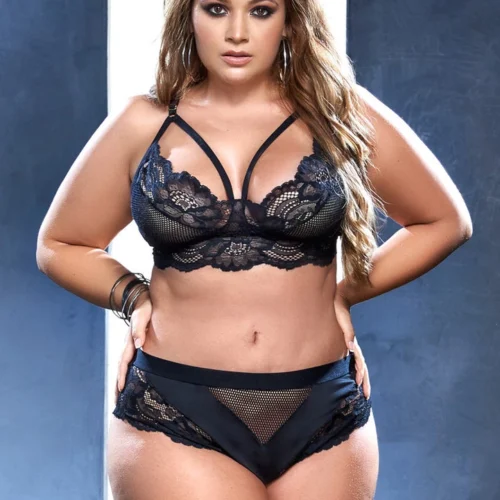 Mapalé Plus Size Net And Lace Cage Bra And Panty