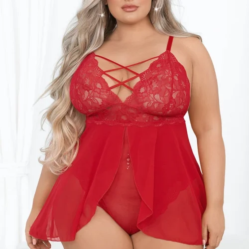 Escante Plus Size Red Criss Cross Babydoll