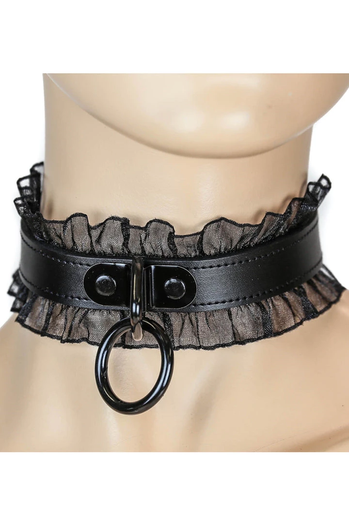 Funk Plus Leather & Lace O Ring Choker Lingerie 2 Funk Plus Leather & Lace O Ring Choker Lingerie