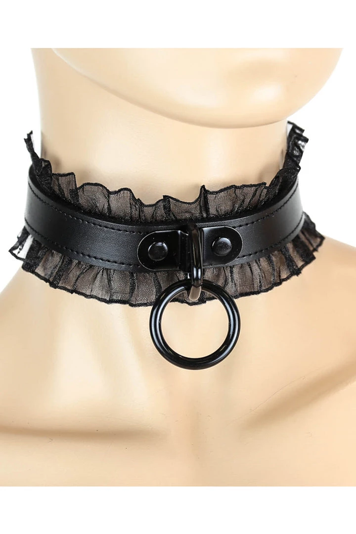 Funk Plus Leather & Lace O Ring Choker Lingerie 1 Funk Plus Leather & Lace O Ring Choker Lingerie