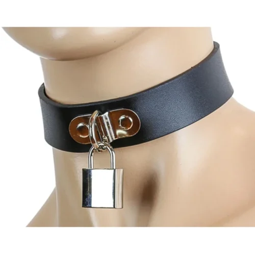 Funk Plus Black Leather Collar With D-Ring And Square Lock Lingerie