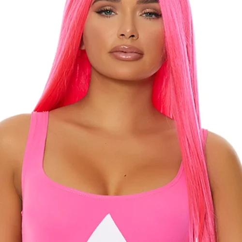 Forplay Straight Pink Wig With Bangs