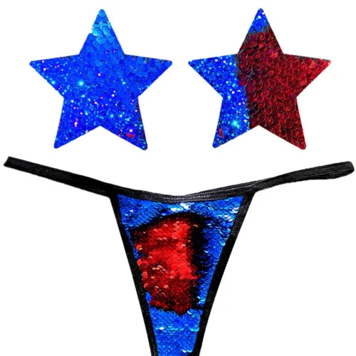 NevaNude American Spirit Flip Sequin Nipple Pasties & G-String Panty Lingerie