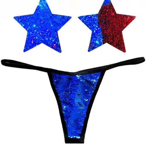NevaNude American Spirit Flip Sequin Nipple Pasties & G-String Panty Lingerie