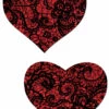 Pastease Red Glitter Heart With Black Lace Pasties