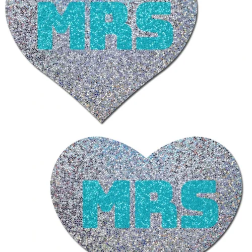 Pastease Lingerie "Mrs" Bridal Silver Glitter Hearts Nipple Pasties
