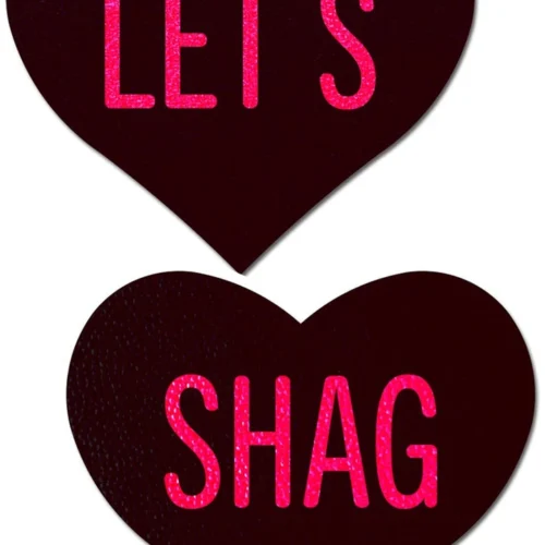 Pastease Black Heart With Pink 'Let's Shag' Nipple Pasties