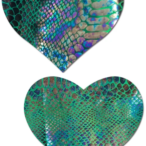 Pastease Gold Holographic Snake Print Heart Pasties