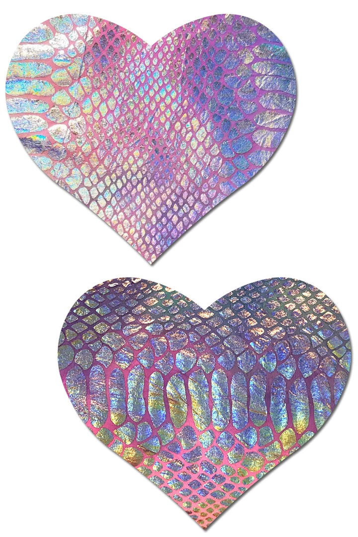Pastease Silver Holographic Snake Print Heart Pasties 1 Pastease Silver Holographic Snake Print Heart Pasties