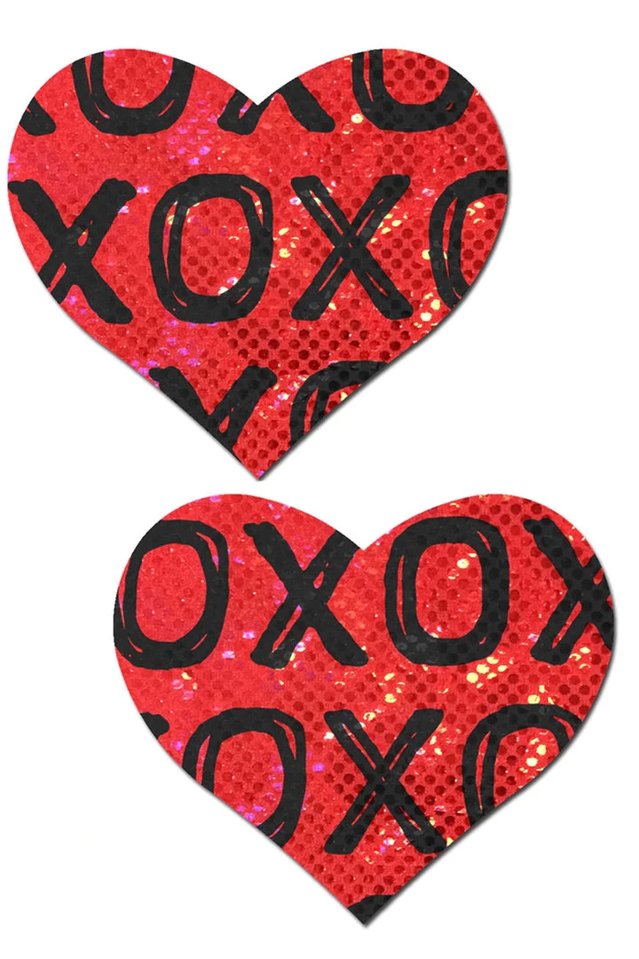 Pastease Lingerie Shattered Glass Disco Ball Red With Black XO Heart Nipple Pasties 1 Pastease Lingerie Shattered Glass Disco Ball Red With Black XO Heart Nipple Pasties