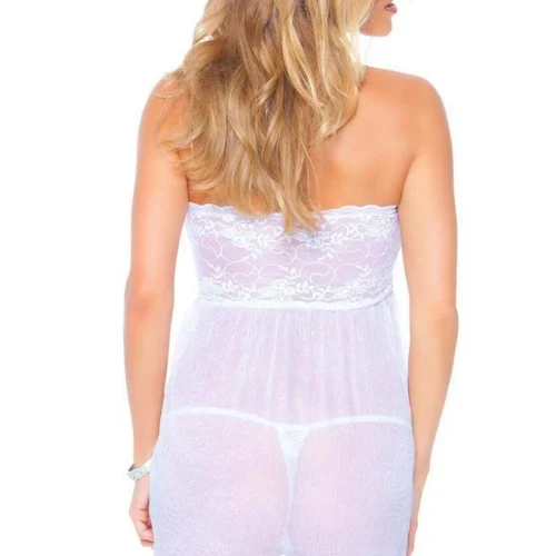 3WISHES Babydoll Lingerie White Sheer Fantasy Lingerie