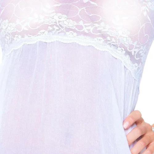 3WISHES Babydoll Lingerie White Sheer Fantasy Lingerie