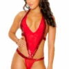 3WISHES Sequin Sparkle Red Teddy Lingerie