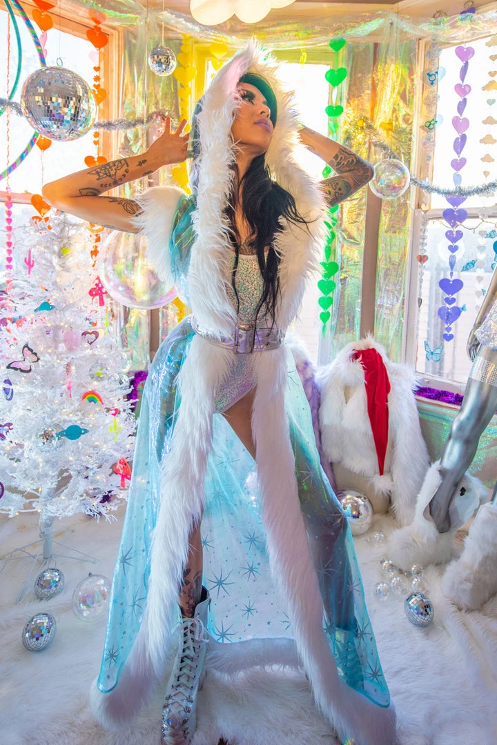 J. Valentine Music Festival Wear Organza Snowflake Fur Trimmed Duster 1 J. Valentine Music Festival Wear Organza Snowflake Fur Trimmed Duster