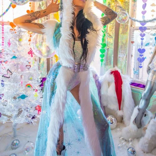 J. Valentine Music Festival Wear Organza Snowflake Fur Trimmed Duster 13 J. Valentine Music Festival Wear Organza Snowflake Fur Trimmed Duster