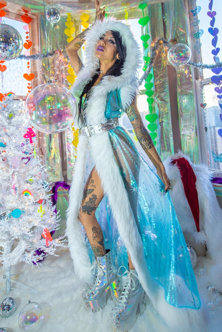 J. Valentine Music Festival Wear Organza Snowflake Fur Trimmed Duster 3 J. Valentine Music Festival Wear Organza Snowflake Fur Trimmed Duster